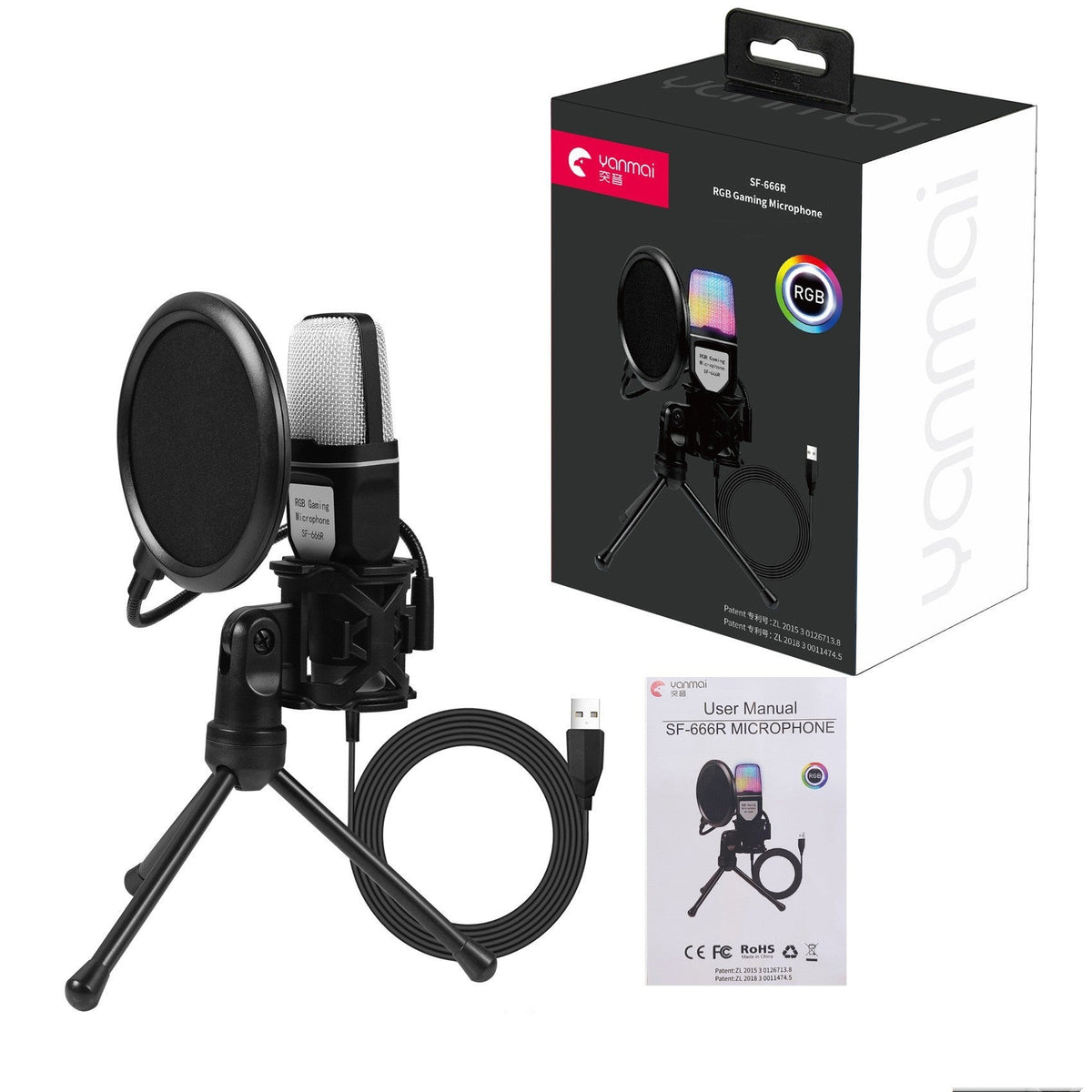 RGB Lighted Desktop Gaming Microphone with Noise Reduction