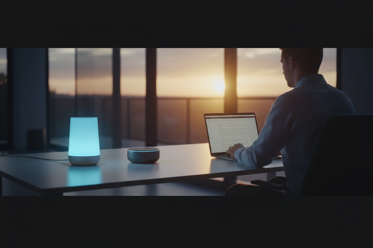 DeskFoundry Hero — With Desk Lamp