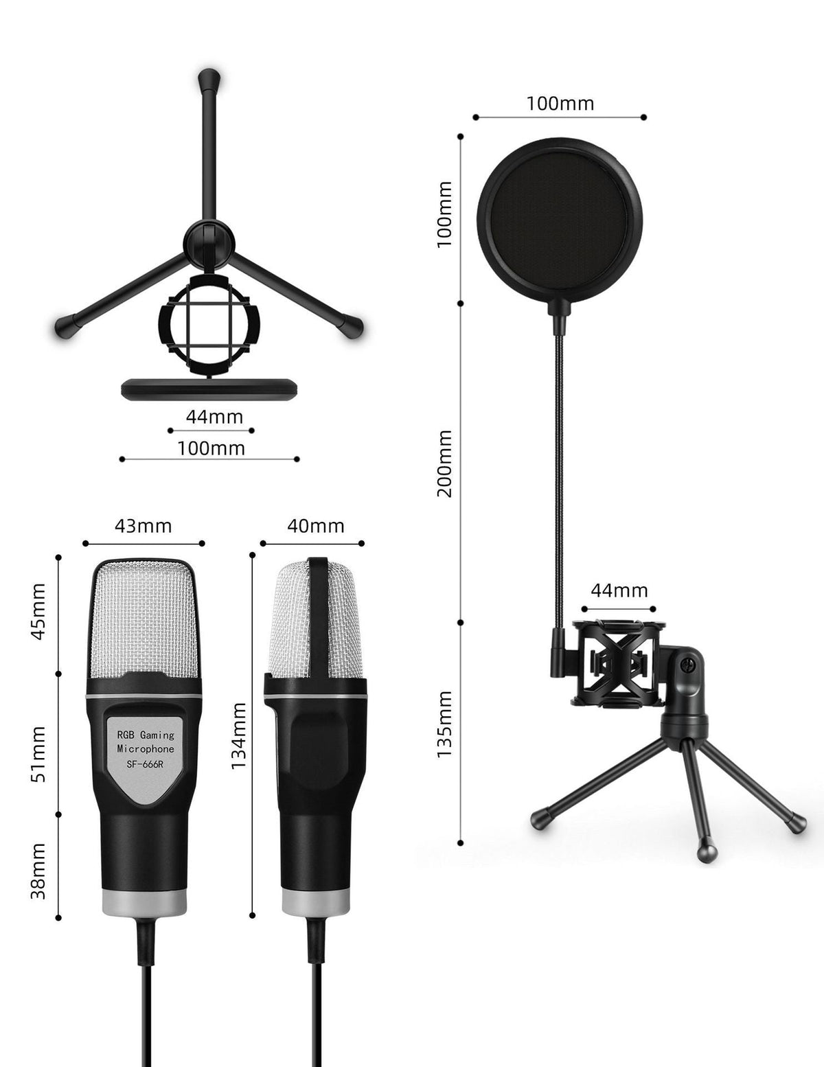 RGB Lighted Desktop Gaming Microphone with Noise Reduction