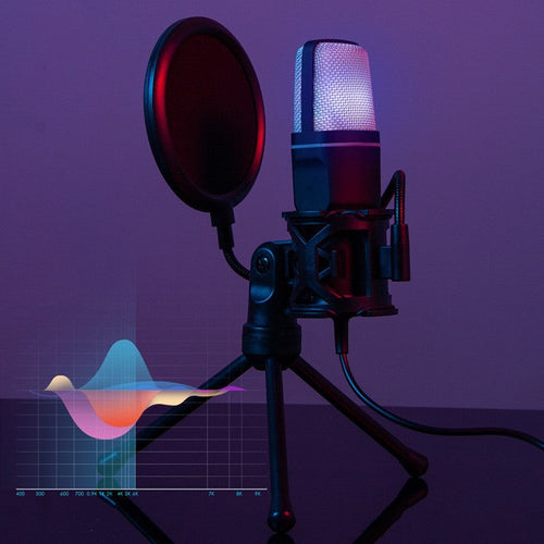 RGB Lighted Desktop Gaming Microphone with Noise Reduction